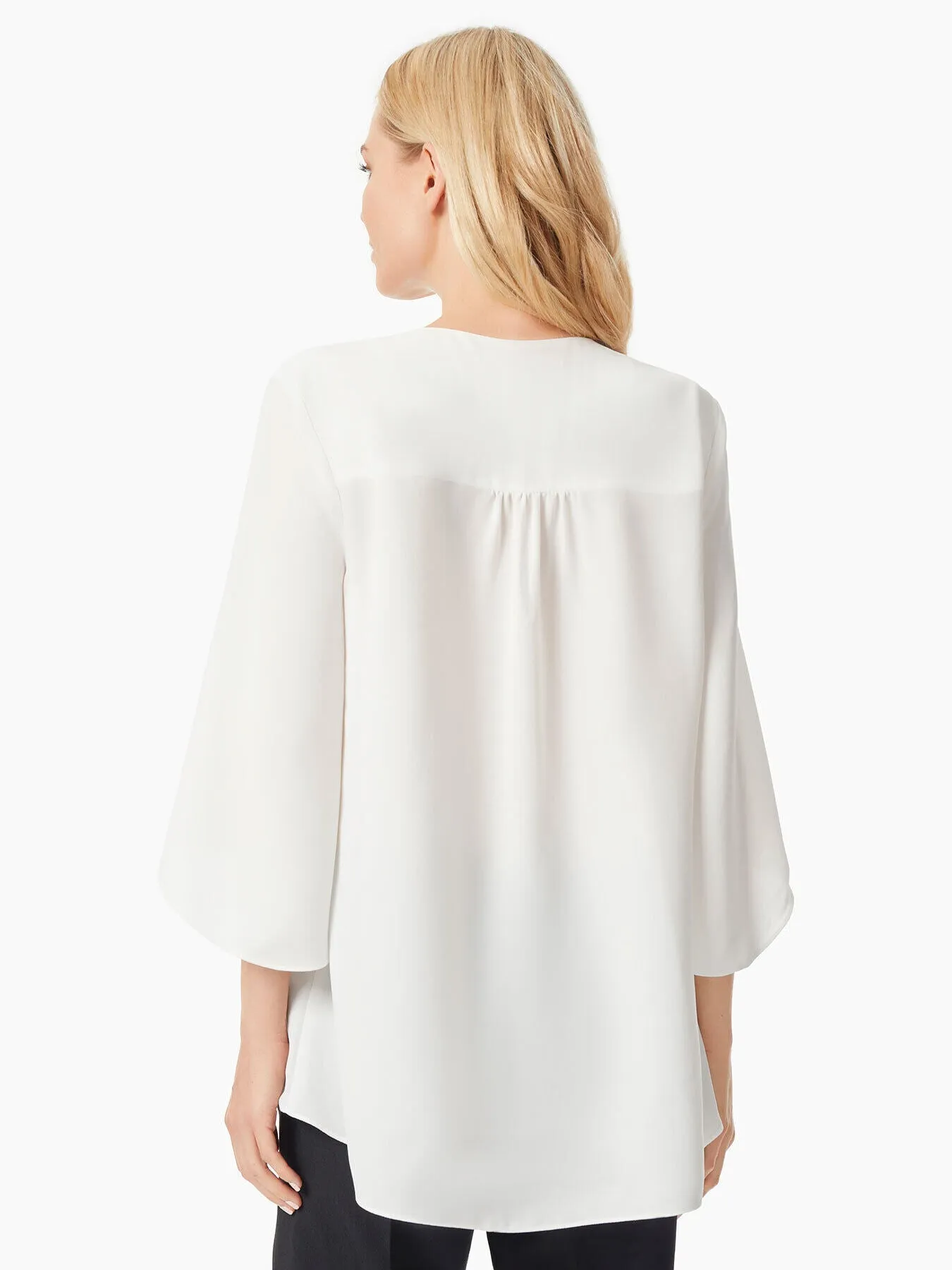 Flutter Sleeve Crepe de Chine Crossover Tunic