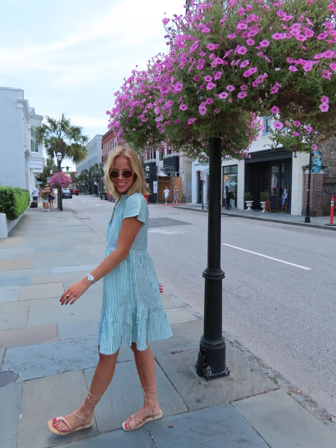 Folly Mini Dress  Green/White Stripe