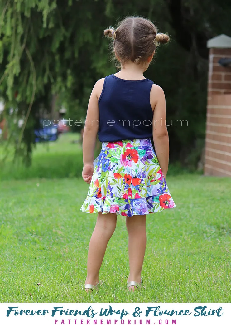 Forever Friends | Girls Wrap & Flounce Skirt Sewing Pattern