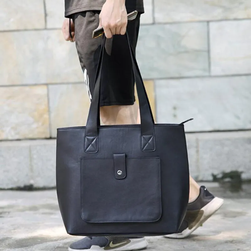 Full Grain Leather Tote Bag Stylish Briefcase Large Capacity Men's Shoulder Bag