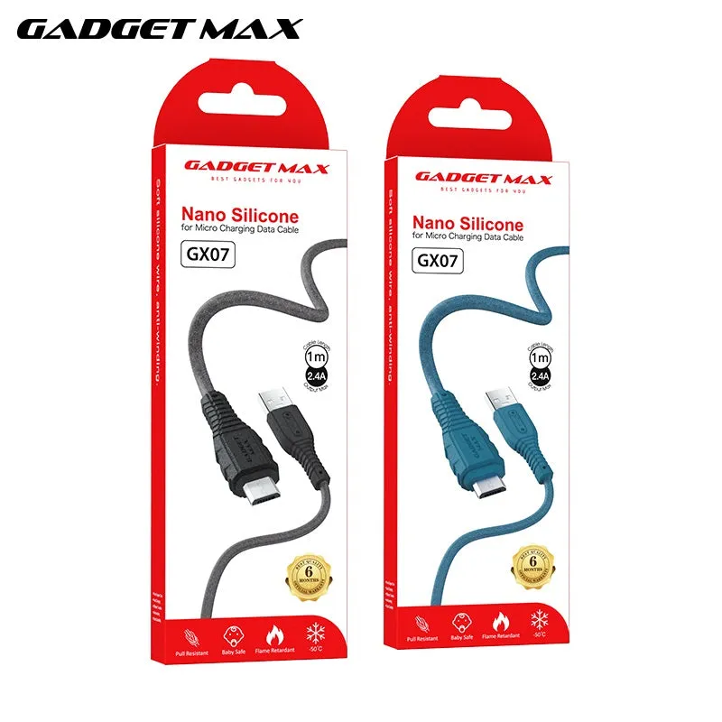 GADGET MAX GX07 MICRO 2.4A NANO SILICONE CHARGING DATA CABLE FOR MICRO (2.4A)(1M) - BLUE