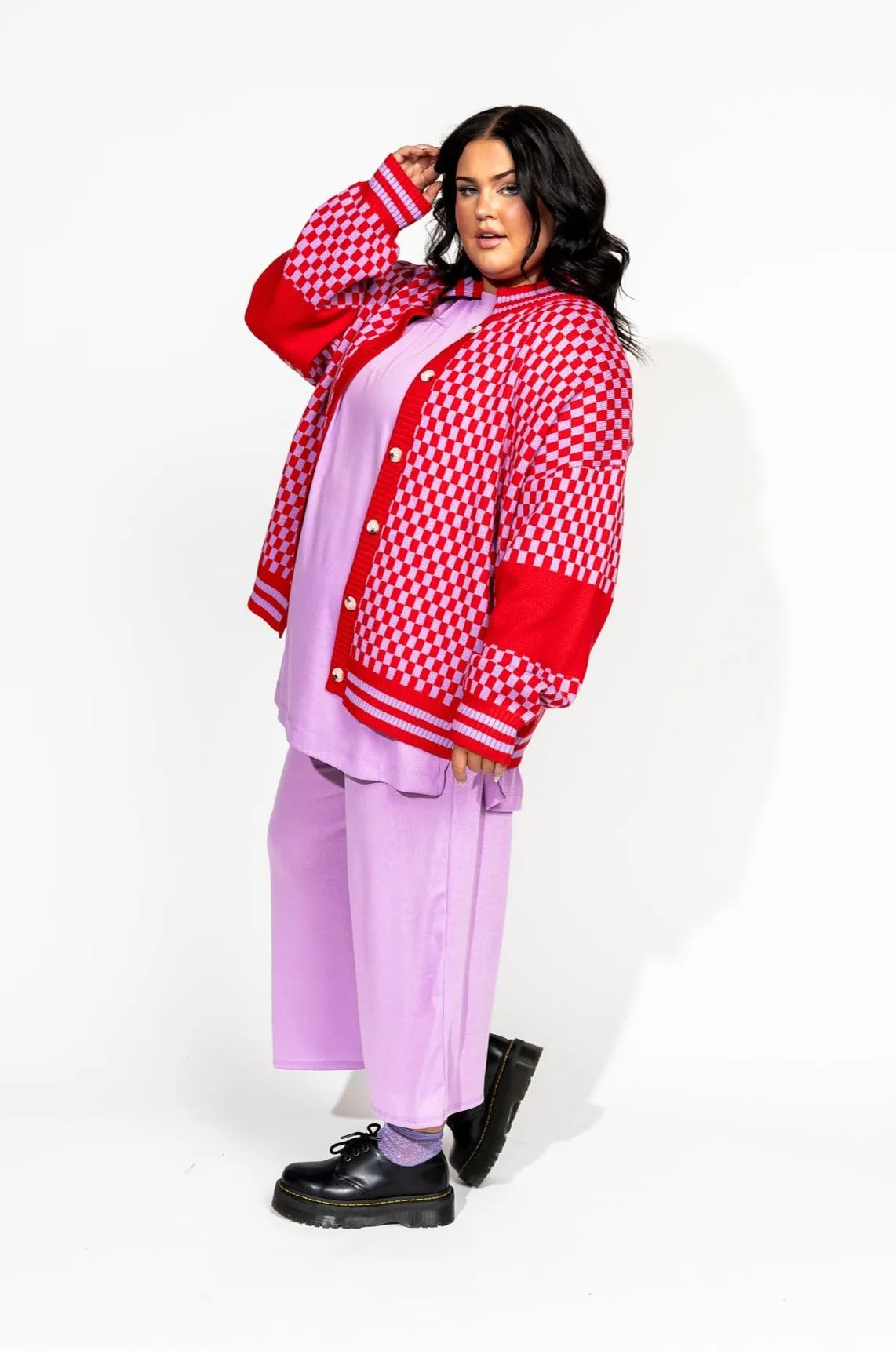 Get What I Want Grandpa Cardigan in Lavender   Red