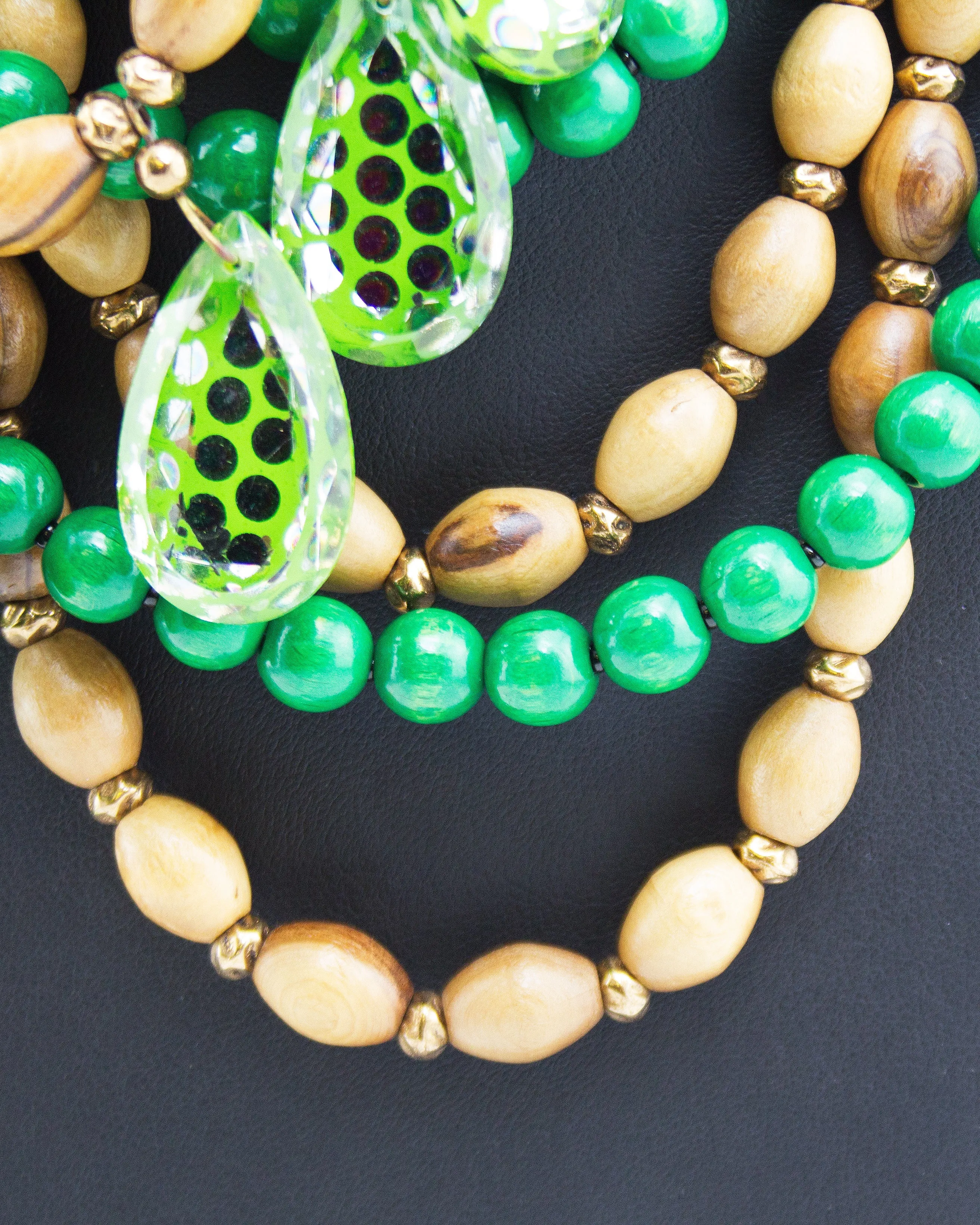 Green & Brown Multi Strand Beaded Necklace