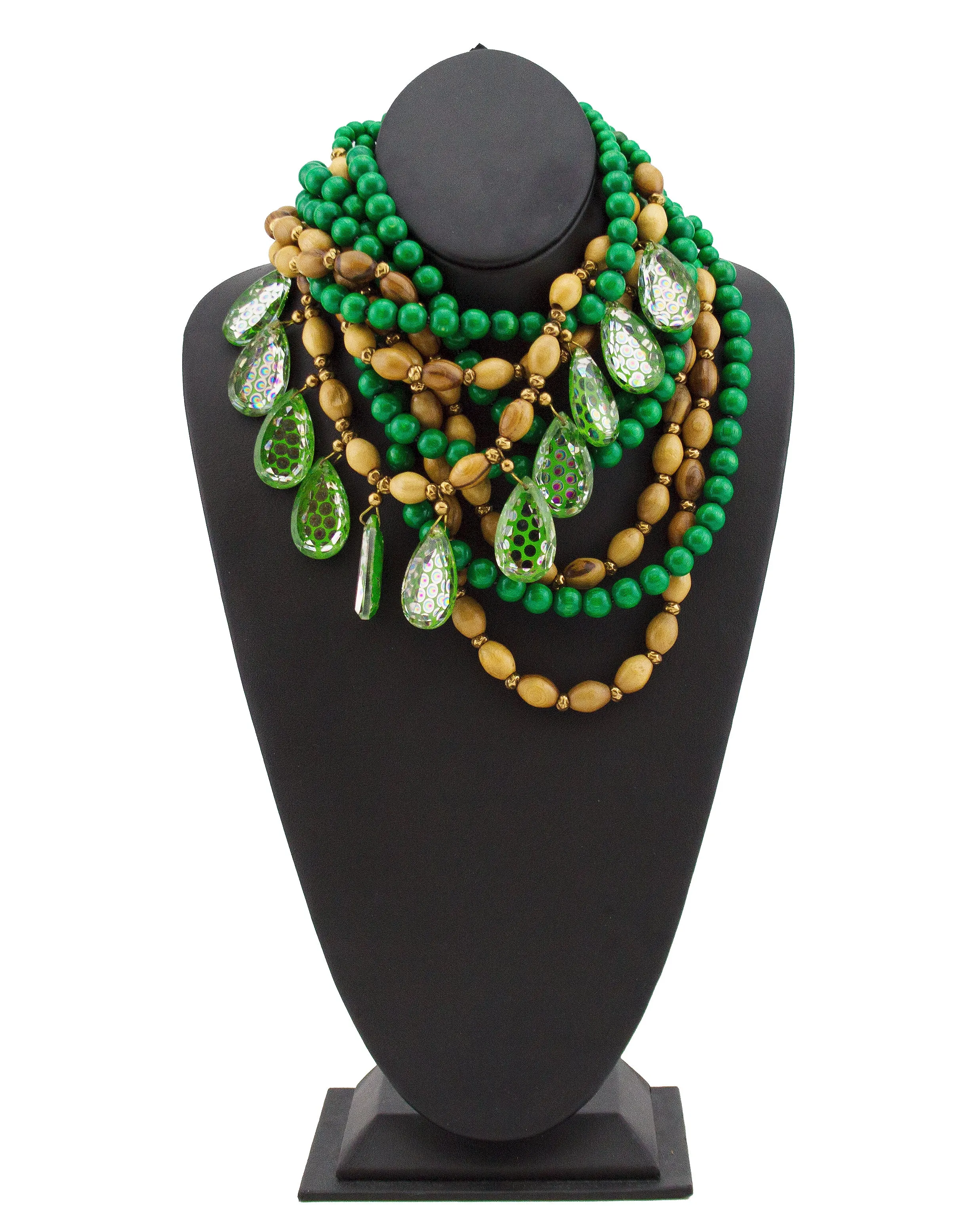 Green & Brown Multi Strand Beaded Necklace