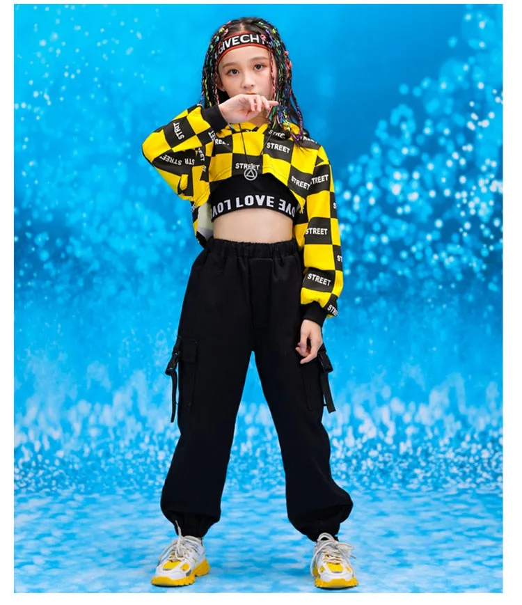 #HH451 Hip Hop Jazz Dance Costume- Crop Hoodie-Pants-Crop Top