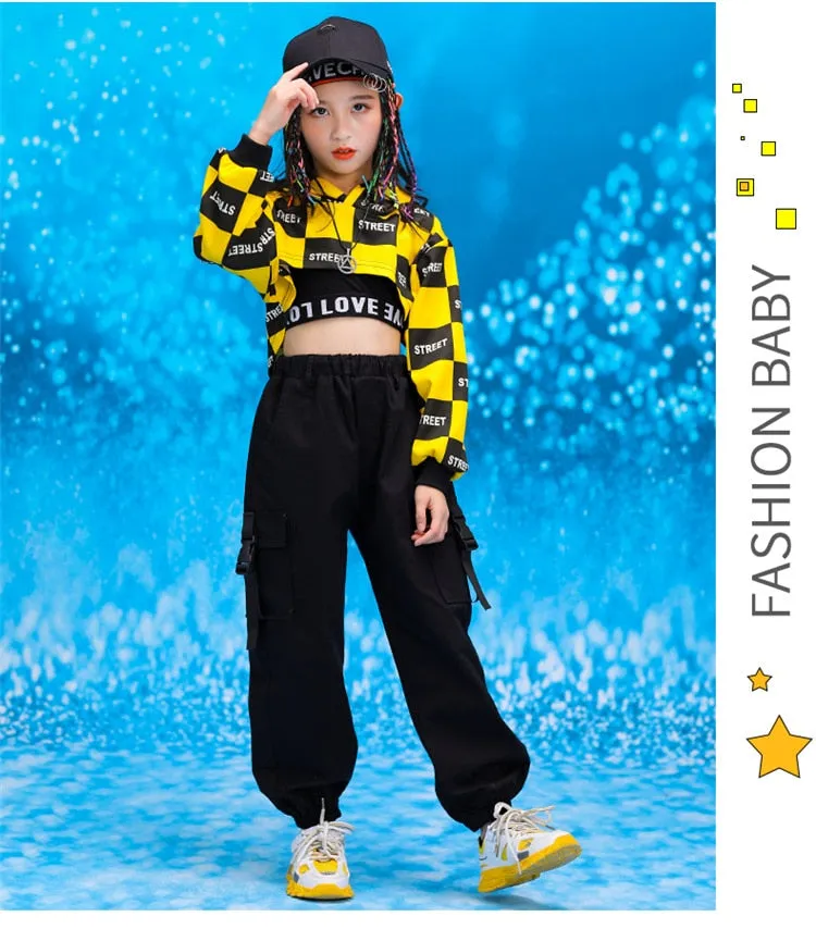 #HH451 Hip Hop Jazz Dance Costume- Crop Hoodie-Pants-Crop Top