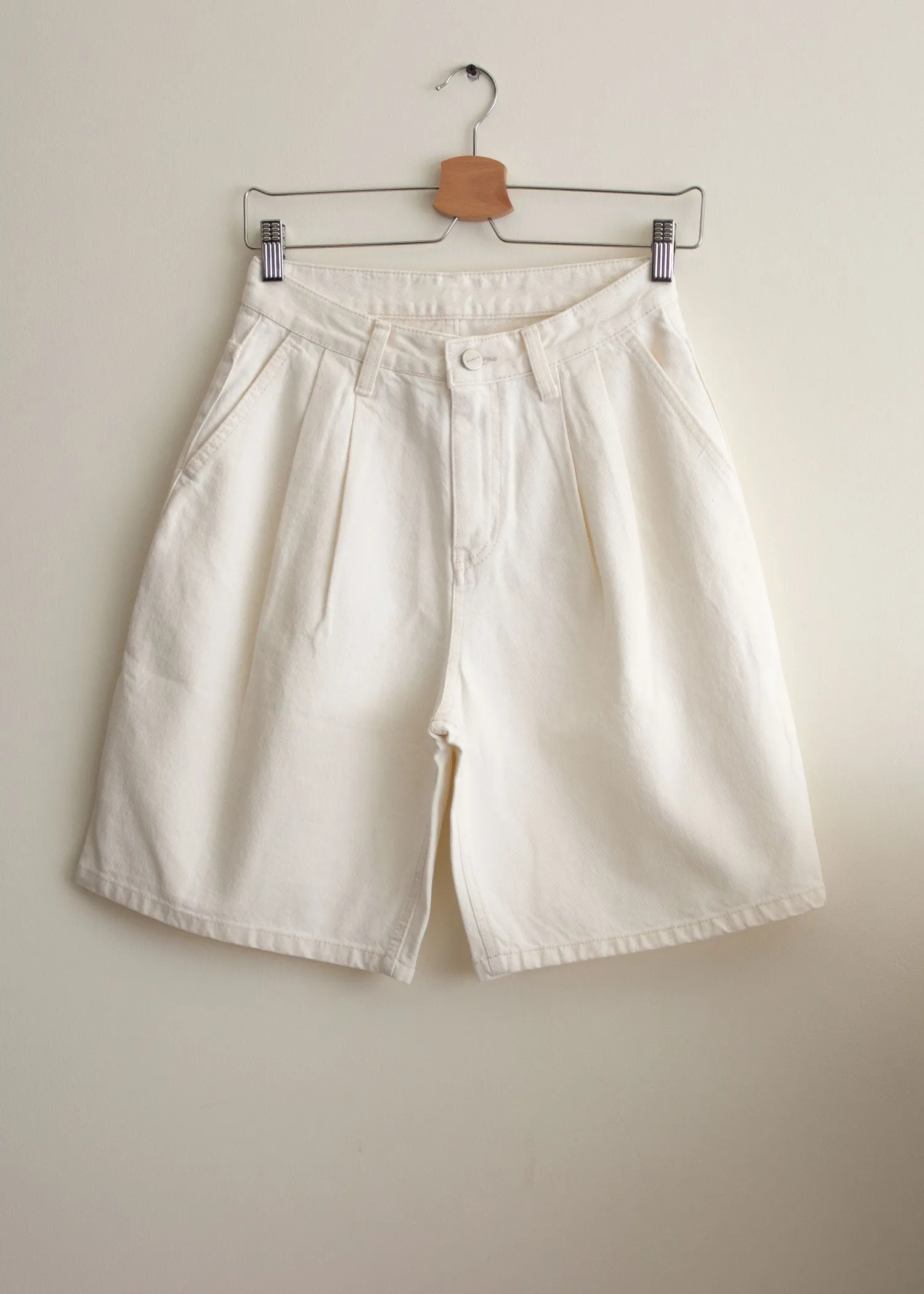 High Waist Wide Denim Shorts in Cream