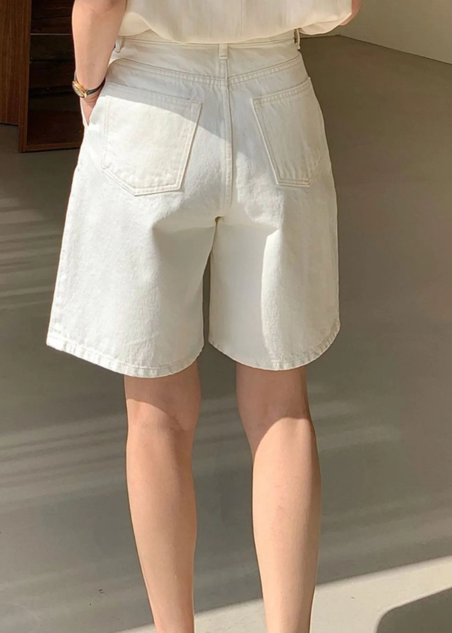 High Waist Wide Denim Shorts in Cream