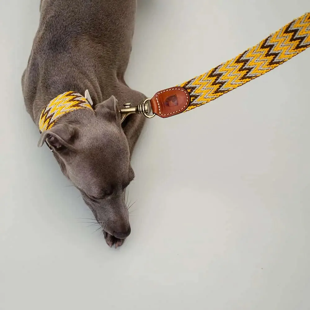 Hundeleine im Boho-Style - "Yellow zikzag leash" - Buddys