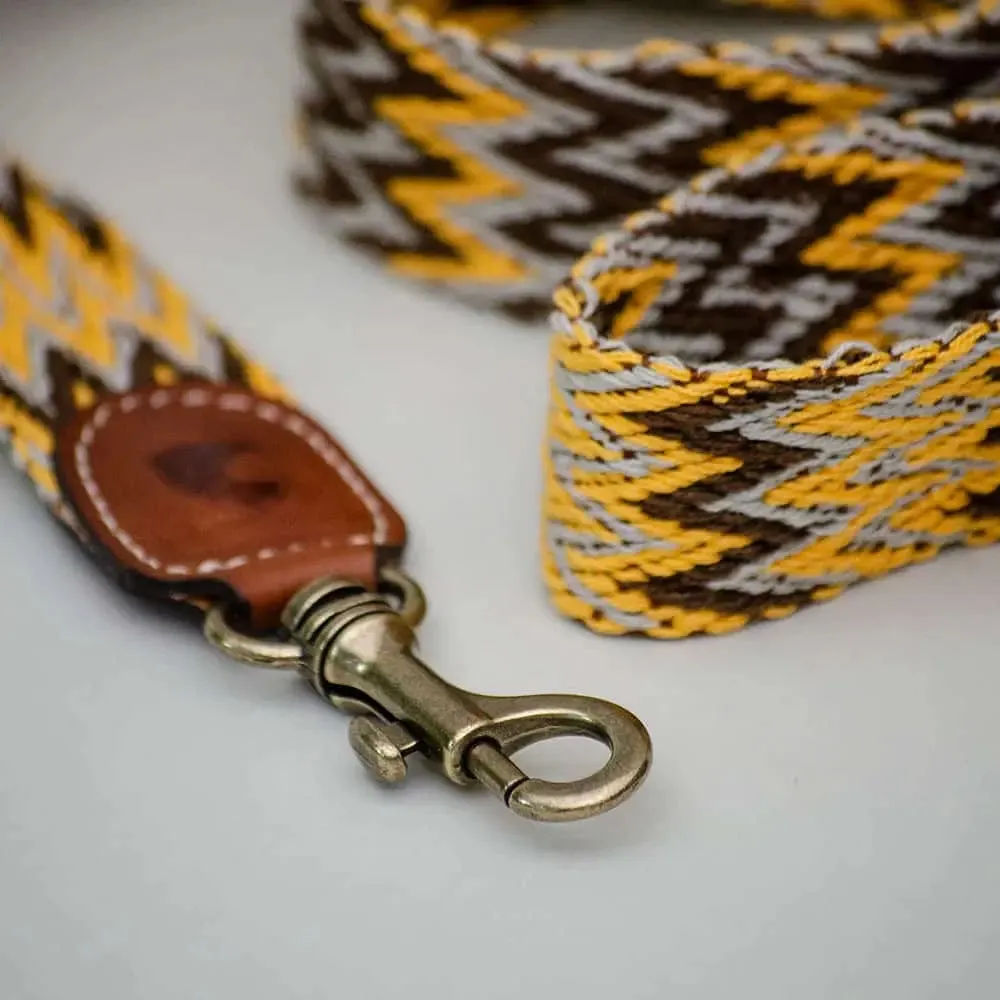 Hundeleine im Boho-Style - "Yellow zikzag leash" - Buddys