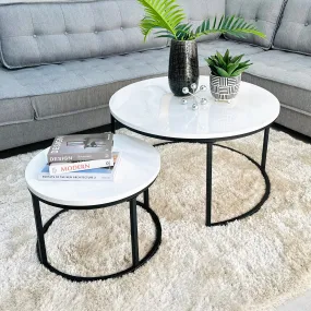 Indigo Round White Coffee Table Set