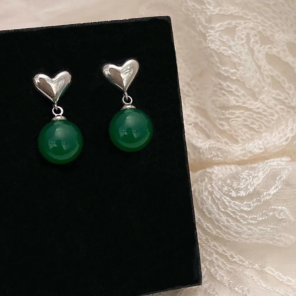 Inlaid Love Shell Jade Silver Drop Earrings JLT12696