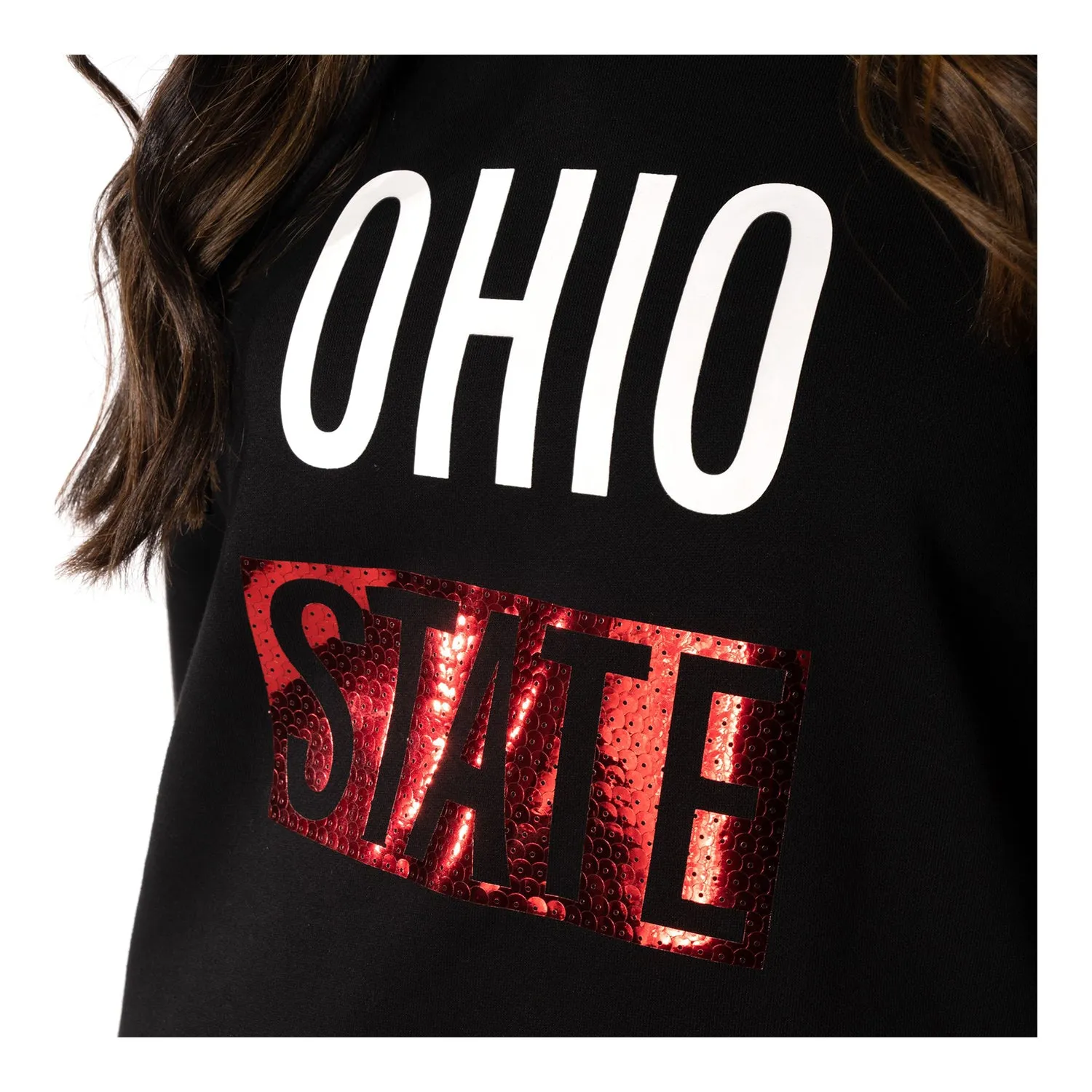 Ladies Ohio State Buckeyes Sequin Die Cut Hooded Sweatshirt