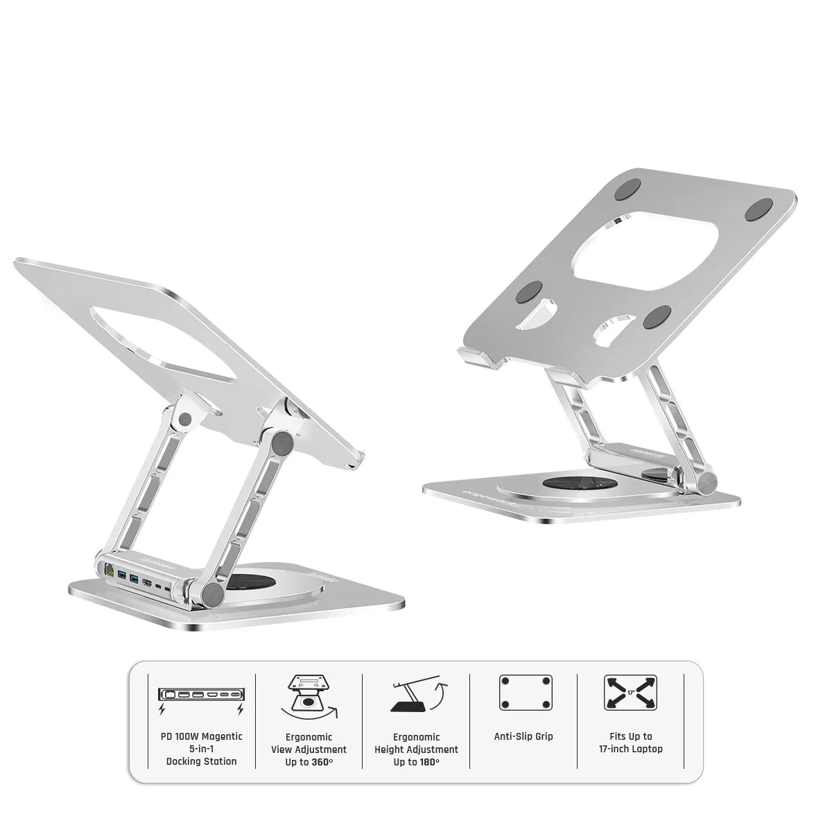 Laptop Stand 360º with Magnetic PD 100W 5-in-1 USB Adapter