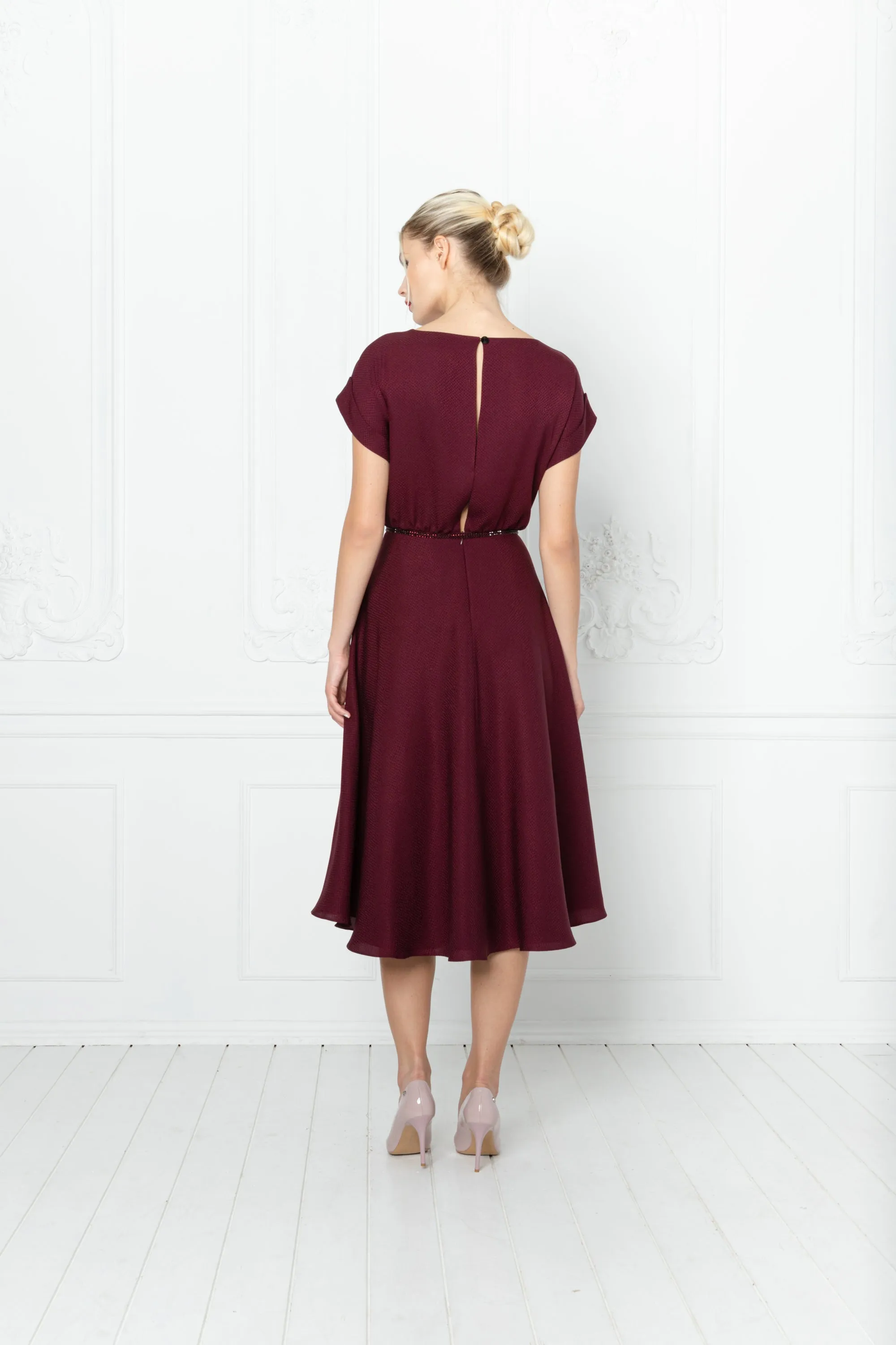 LEIBNITZIA BURGUNDY SILK DRESS WITH THE BELT