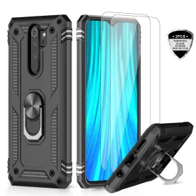 LeYi for Xiaomi Redmi Note 8 Pro Case and Tempered Glass Screen Protector(2 Pack),Ring Holder [Military Grade] Protective Silicone TPU Shockproof