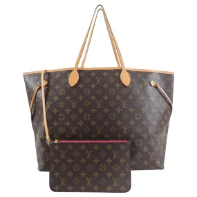 Louis Vuitton Monogram Neverfull GM Large Tote Bag and Pouch