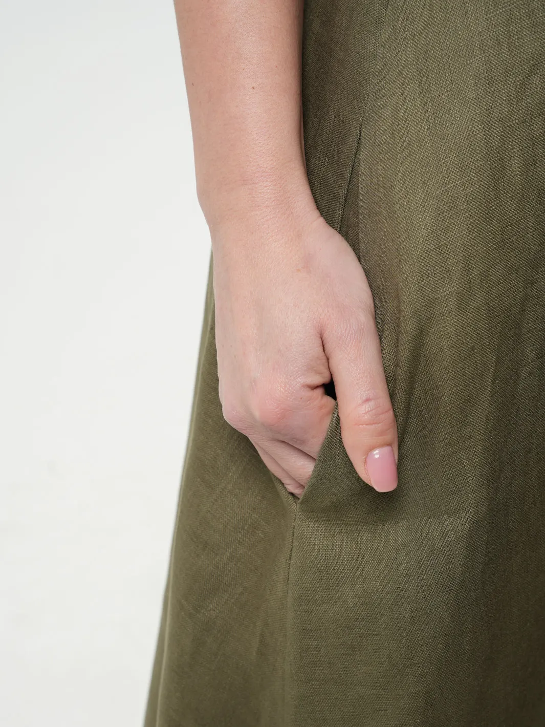 Maxi Linen Dress With Large Collar in Khaki