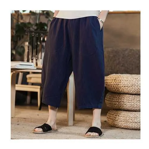 Men's Chinese Style Cotton Flax Casual Baggy Trousers