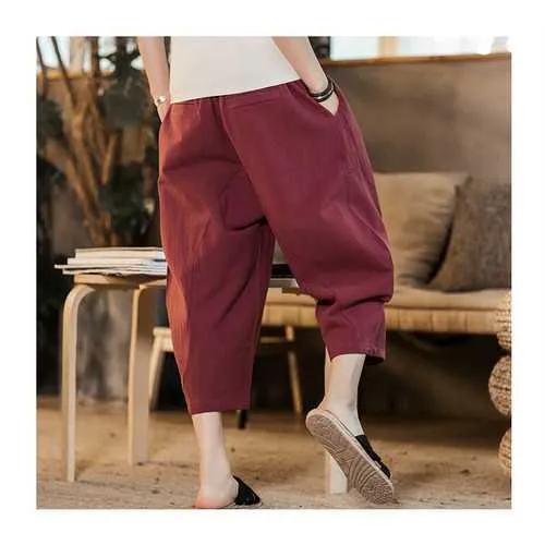 Men's Chinese Style Cotton Flax Casual Baggy Trousers