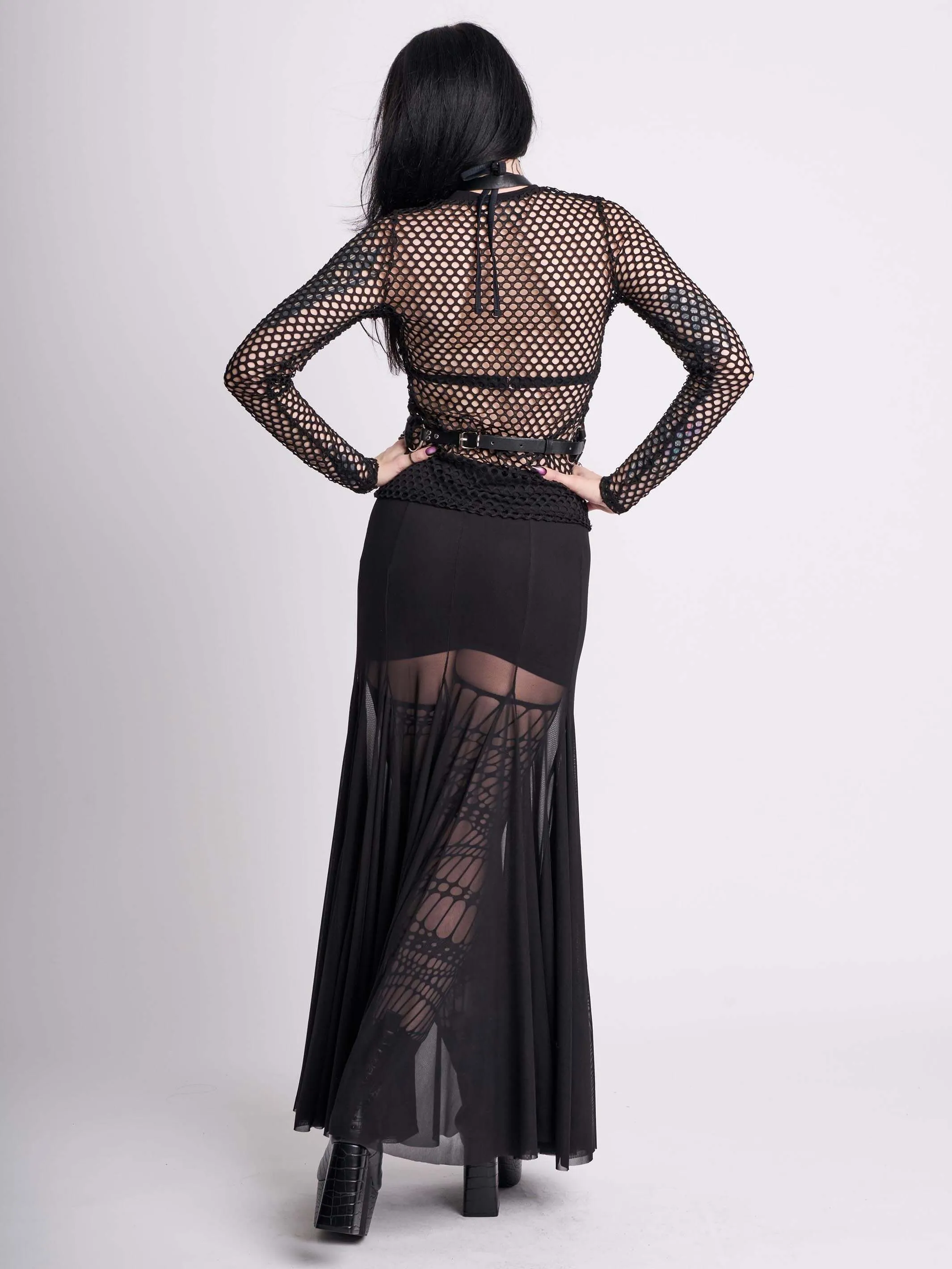 Mesh Godet Maxi Skirt