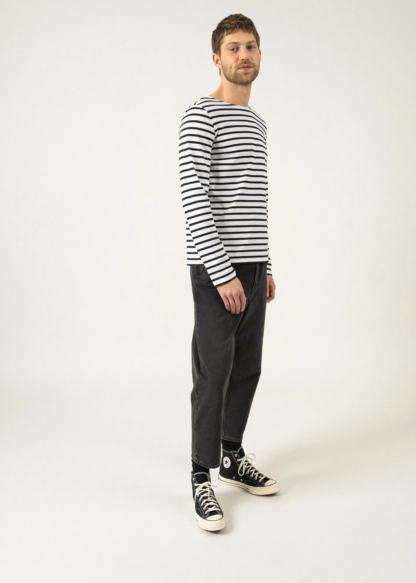 Minquiers unisex striped sailor shirt - regular fit, in light cotton (NEIGE/NOIR)