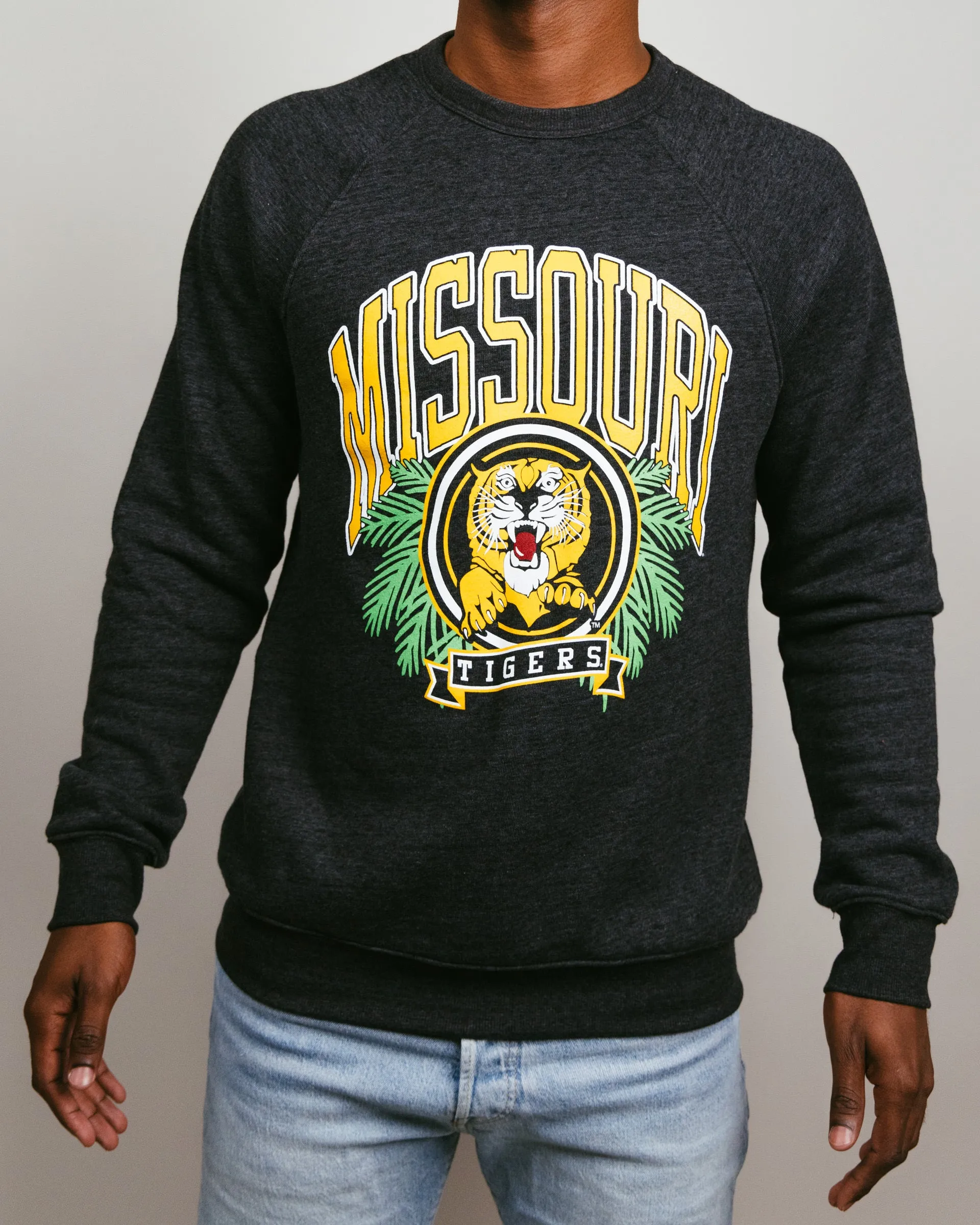 Missouri Tigers Frond Laurel Black Crewneck