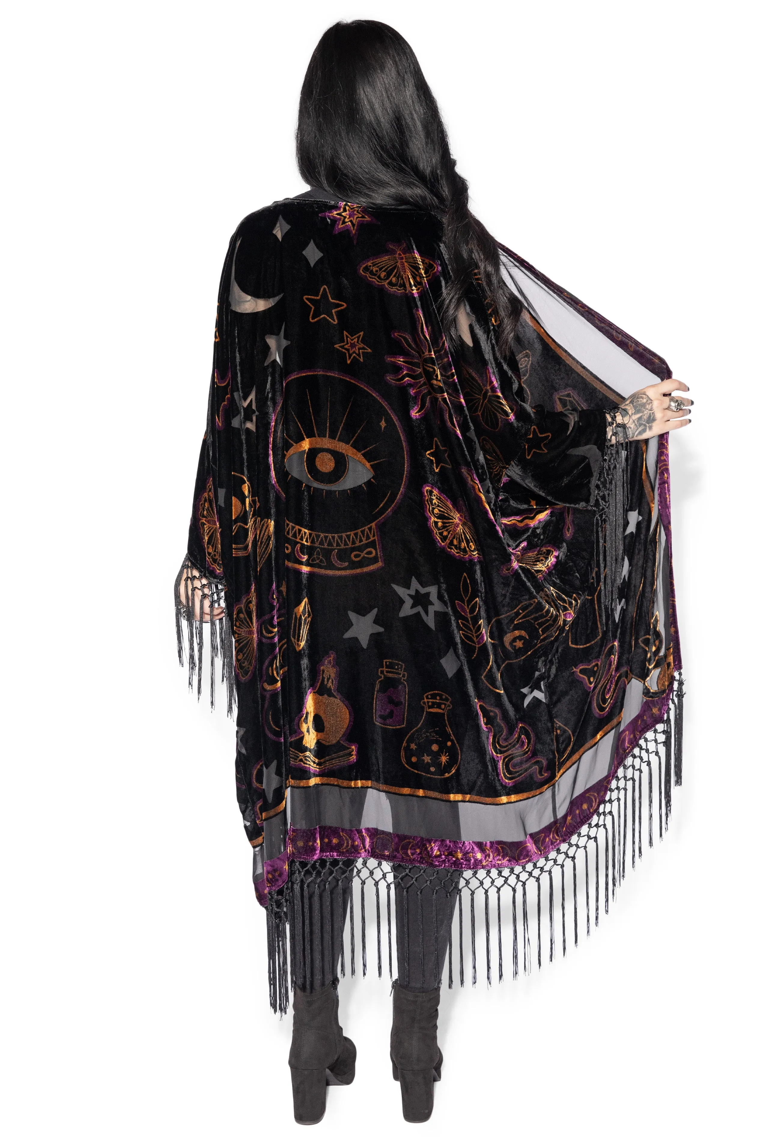 Mystical Fringe Velvet Kimono