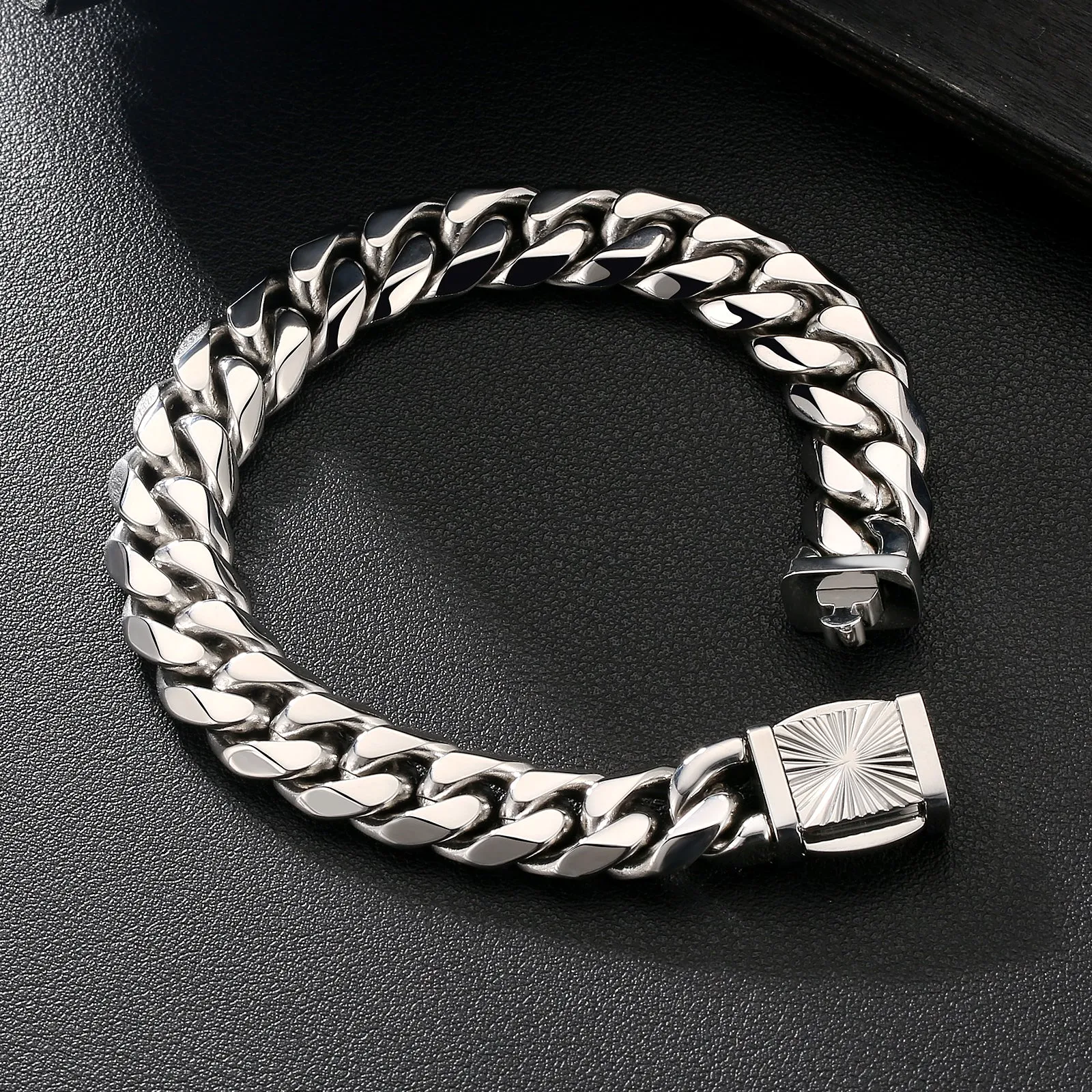 New 12mm 6-Sided Miami Cuban Link Bracelet with Embossed Clasp