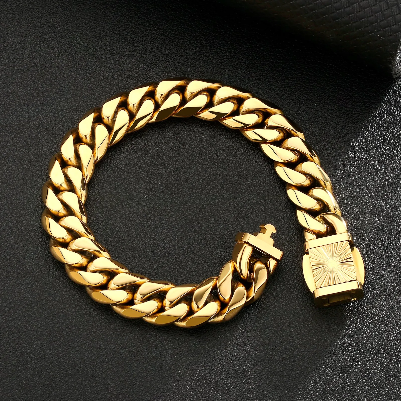 New 12mm 6-Sided Miami Cuban Link Bracelet with Embossed Clasp