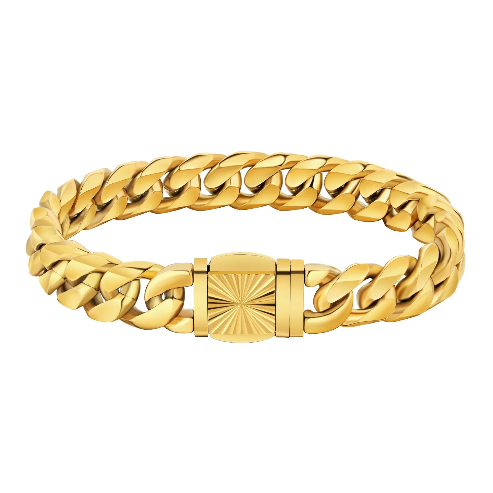 New 12mm 6-Sided Miami Cuban Link Bracelet with Embossed Clasp