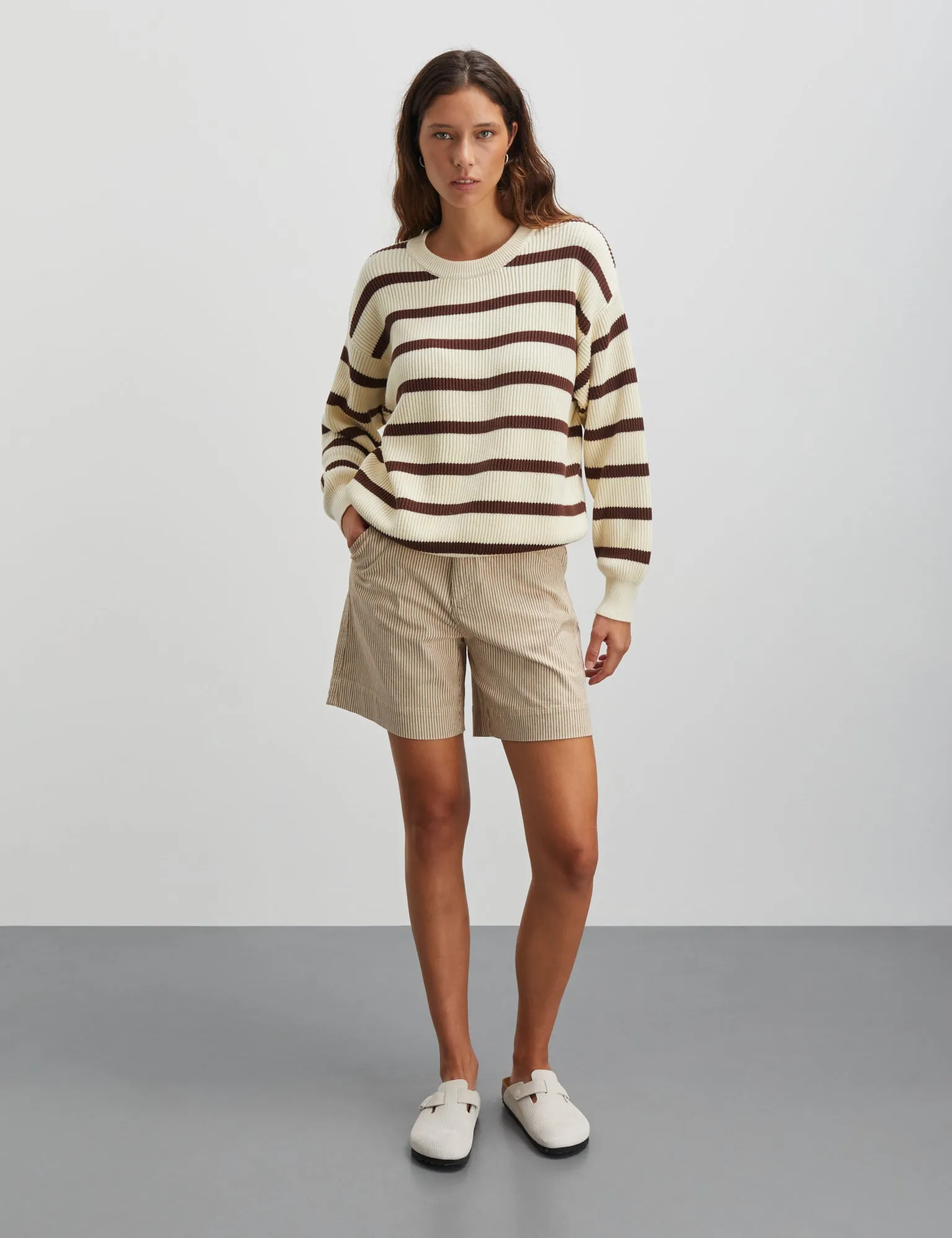 Nivi Eco Lindy Stripe Sweater, Vanilla Ice/Cambridge Brown