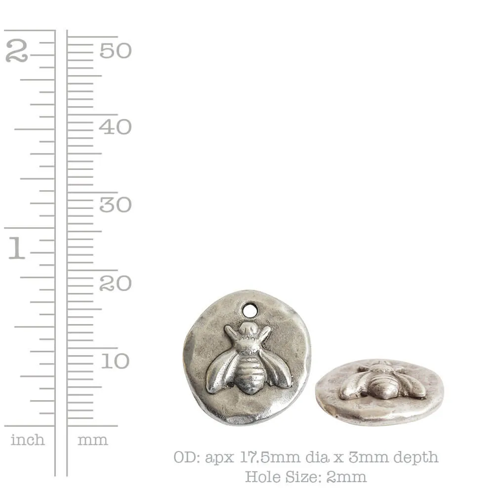 Nunn Design-Pewter-18mm Round Organic Bee-Small Charm-Antique Gold-Quantity 1