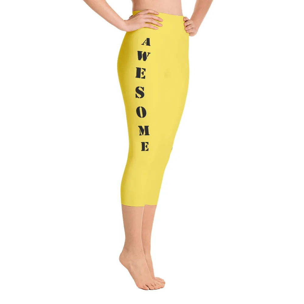 Our best viral leggings yellow awesome goddess black letters