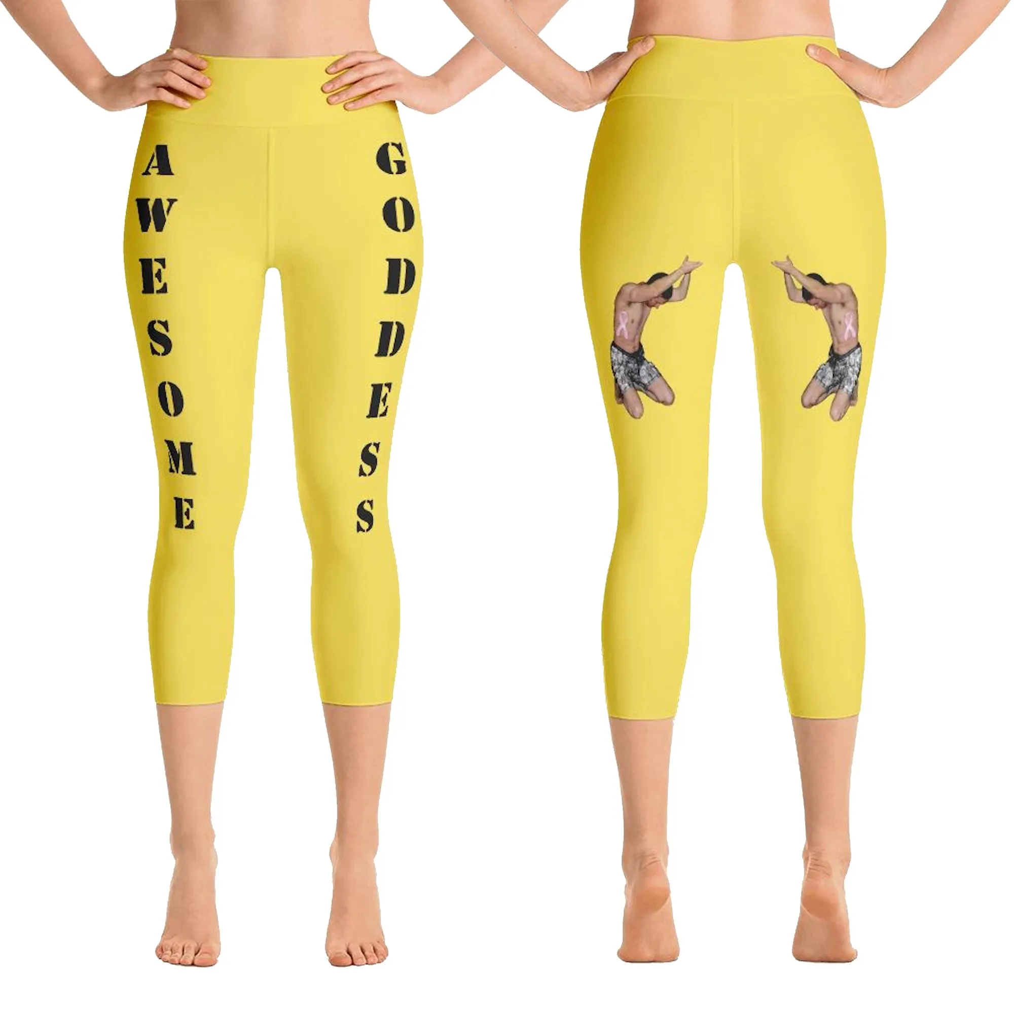 Our best viral leggings yellow awesome goddess black letters