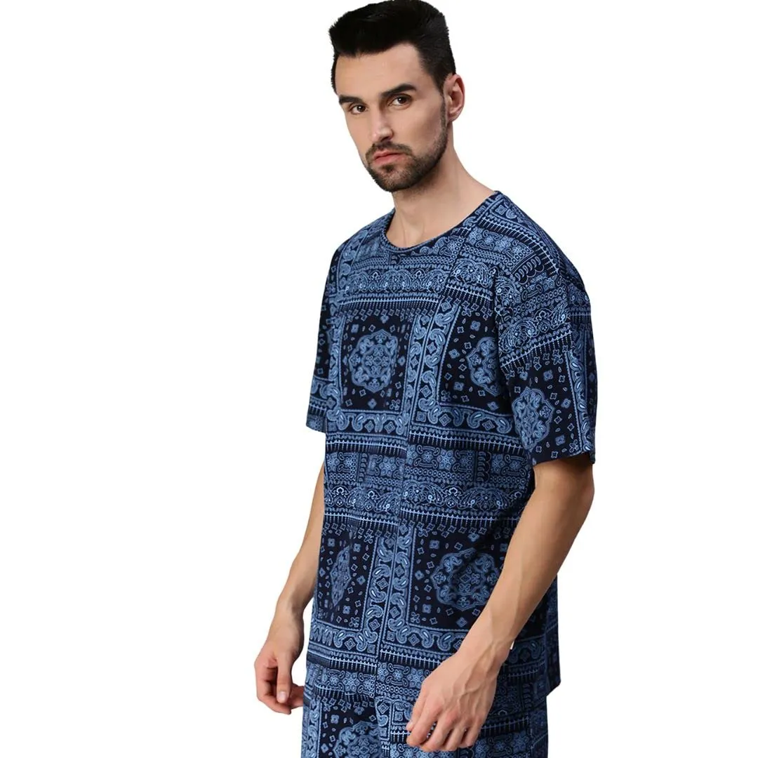 Paisley Navy Oversized All Over Printed Tshirt