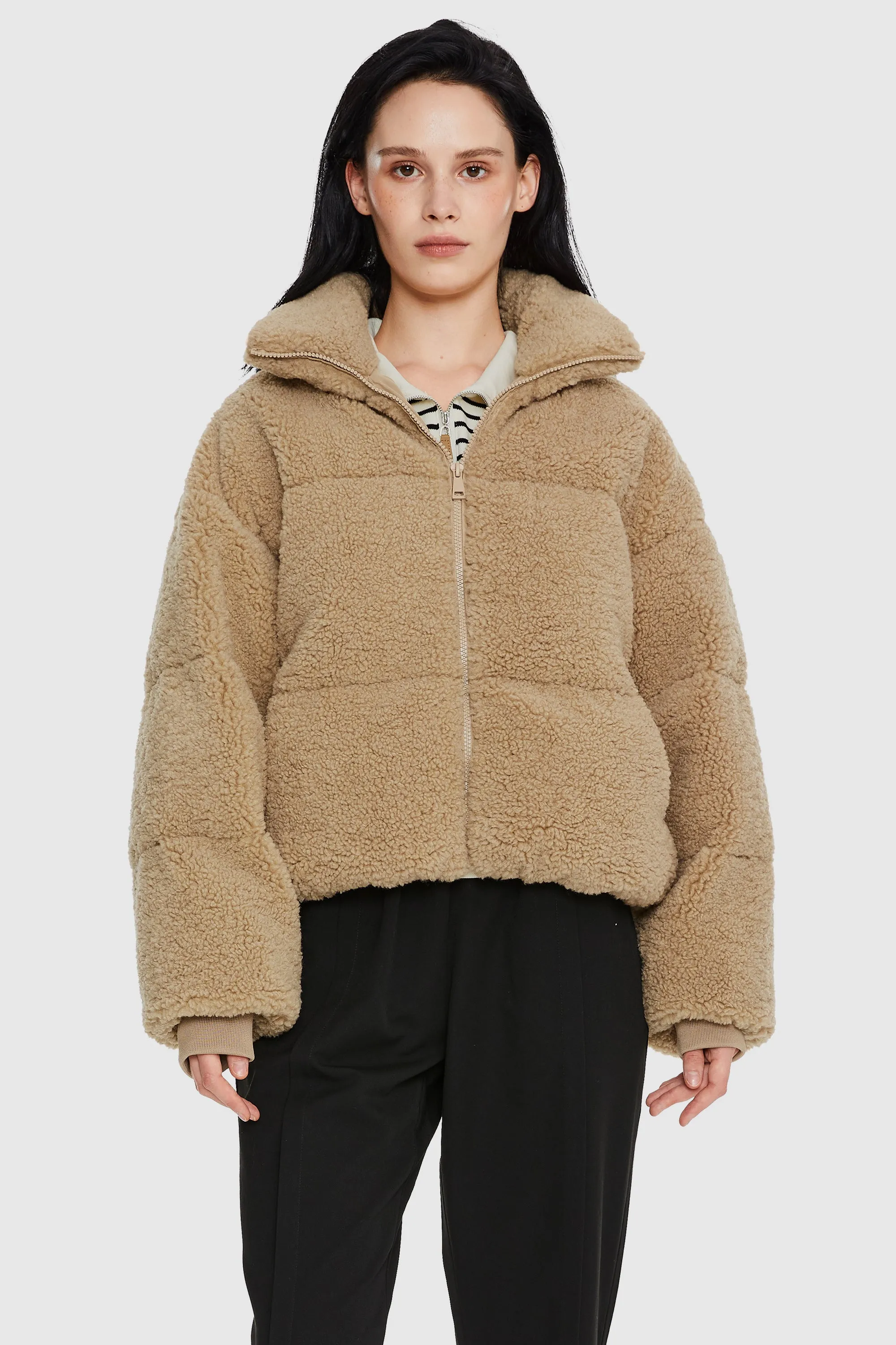 Puff-O Earthugger Fuzzy Fleece Cropped Jacket - Frosted Almond