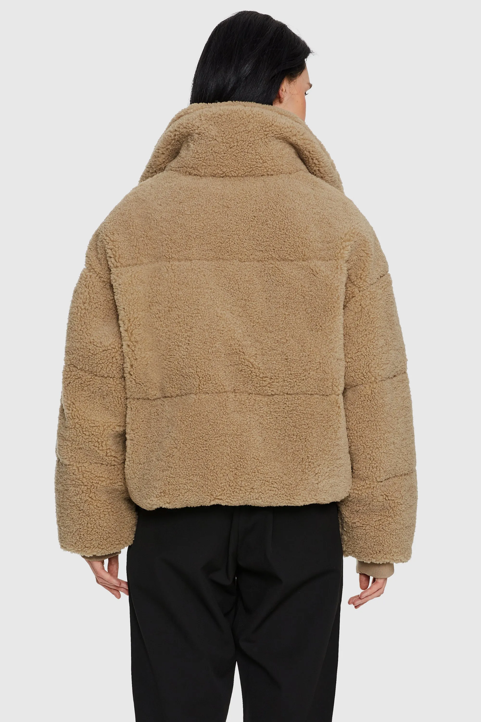 Puff-O Earthugger Fuzzy Fleece Cropped Jacket - Frosted Almond