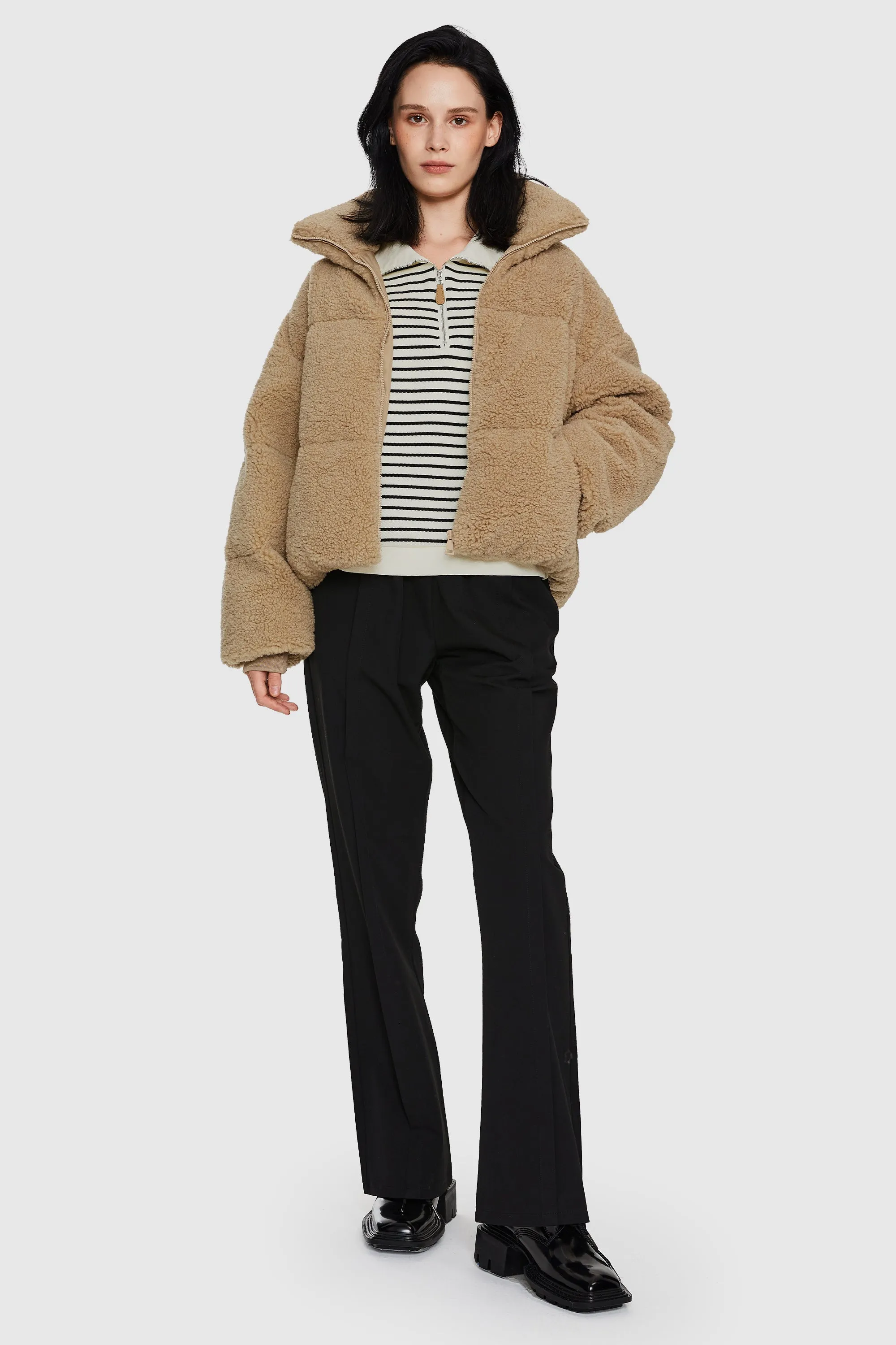 Puff-O Earthugger Fuzzy Fleece Cropped Jacket - Frosted Almond