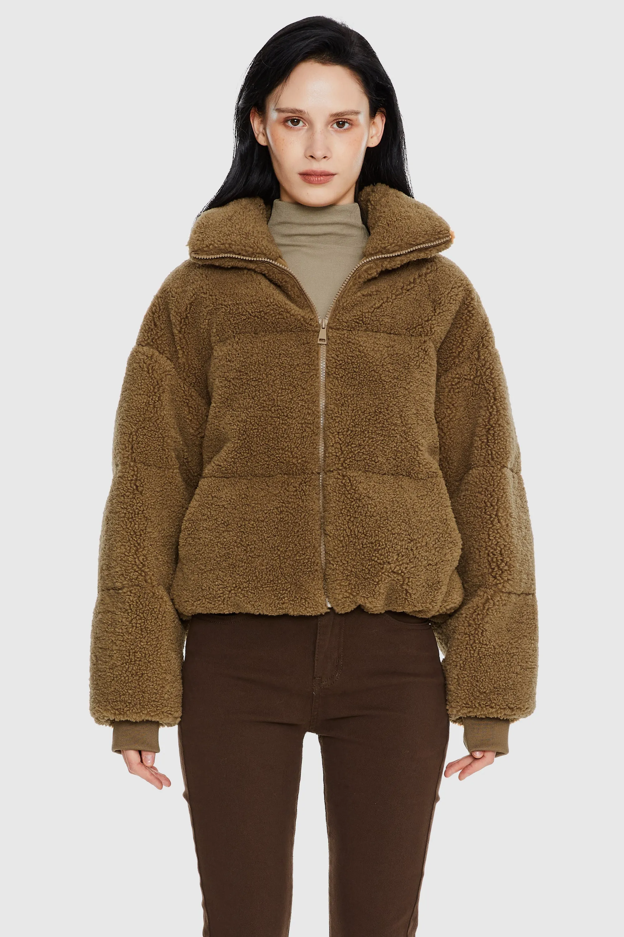 Puff-O Earthugger Fuzzy Fleece Cropped Jacket - Frosted Almond