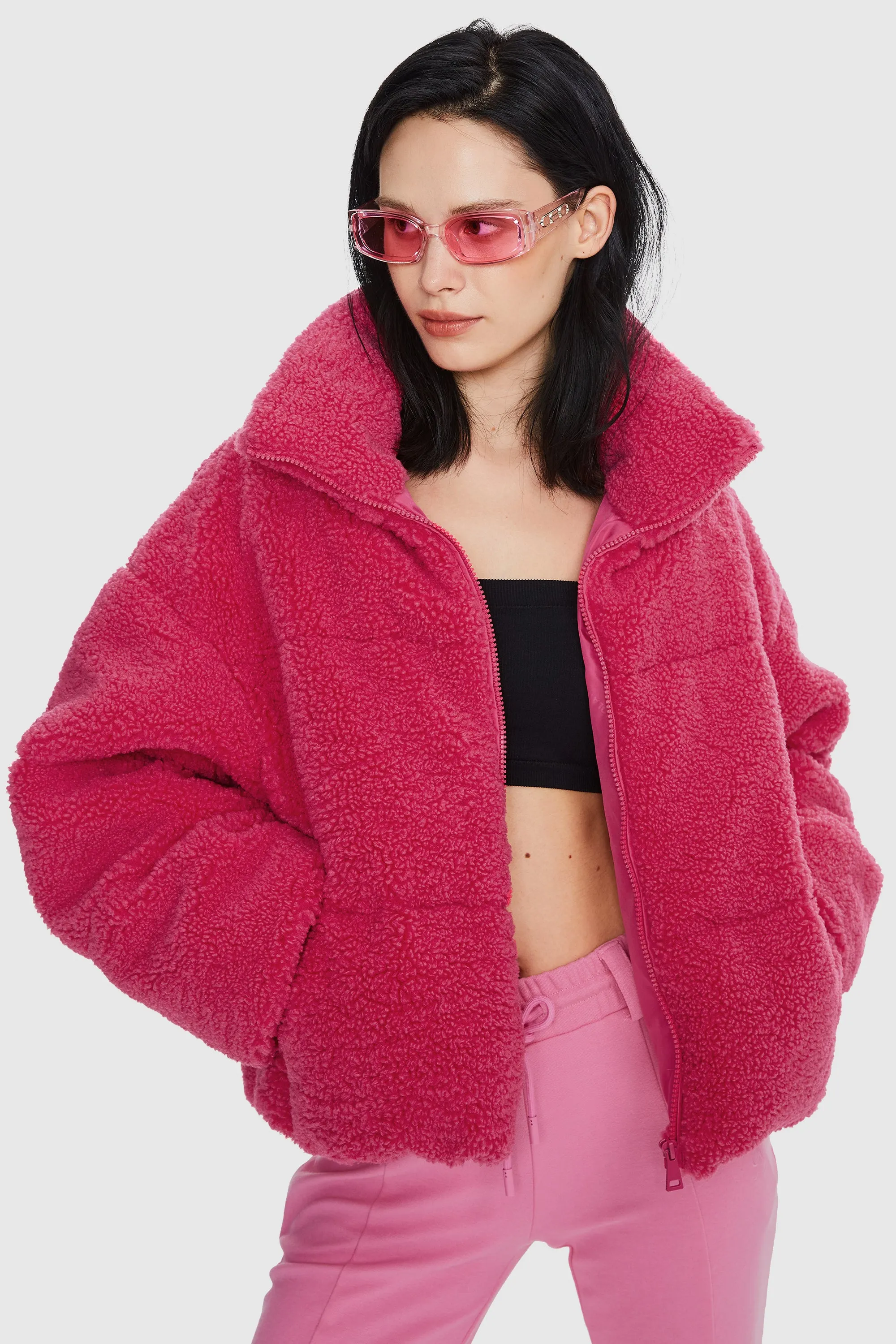 Puff-O Earthugger Fuzzy Fleece Cropped Jacket - Frosted Almond