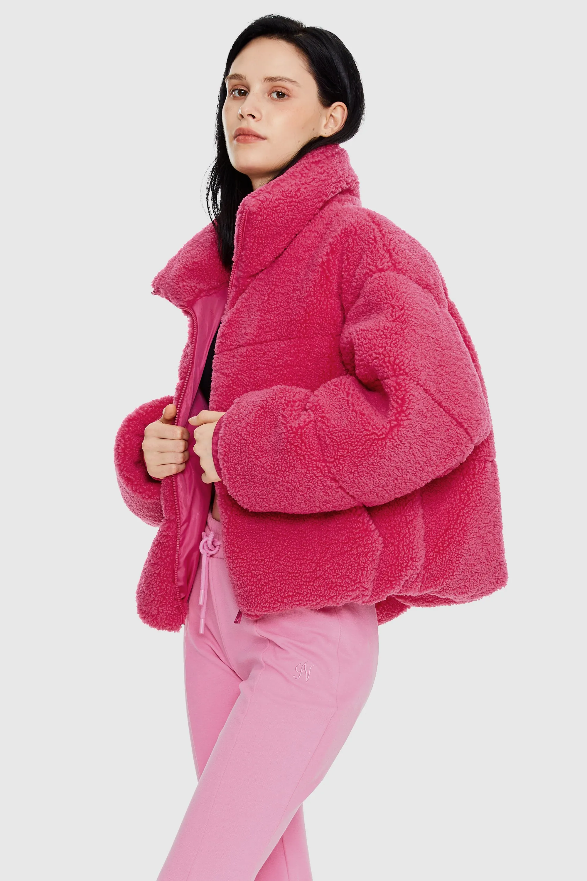 Puff-O Earthugger Fuzzy Fleece Cropped Jacket - Frosted Almond