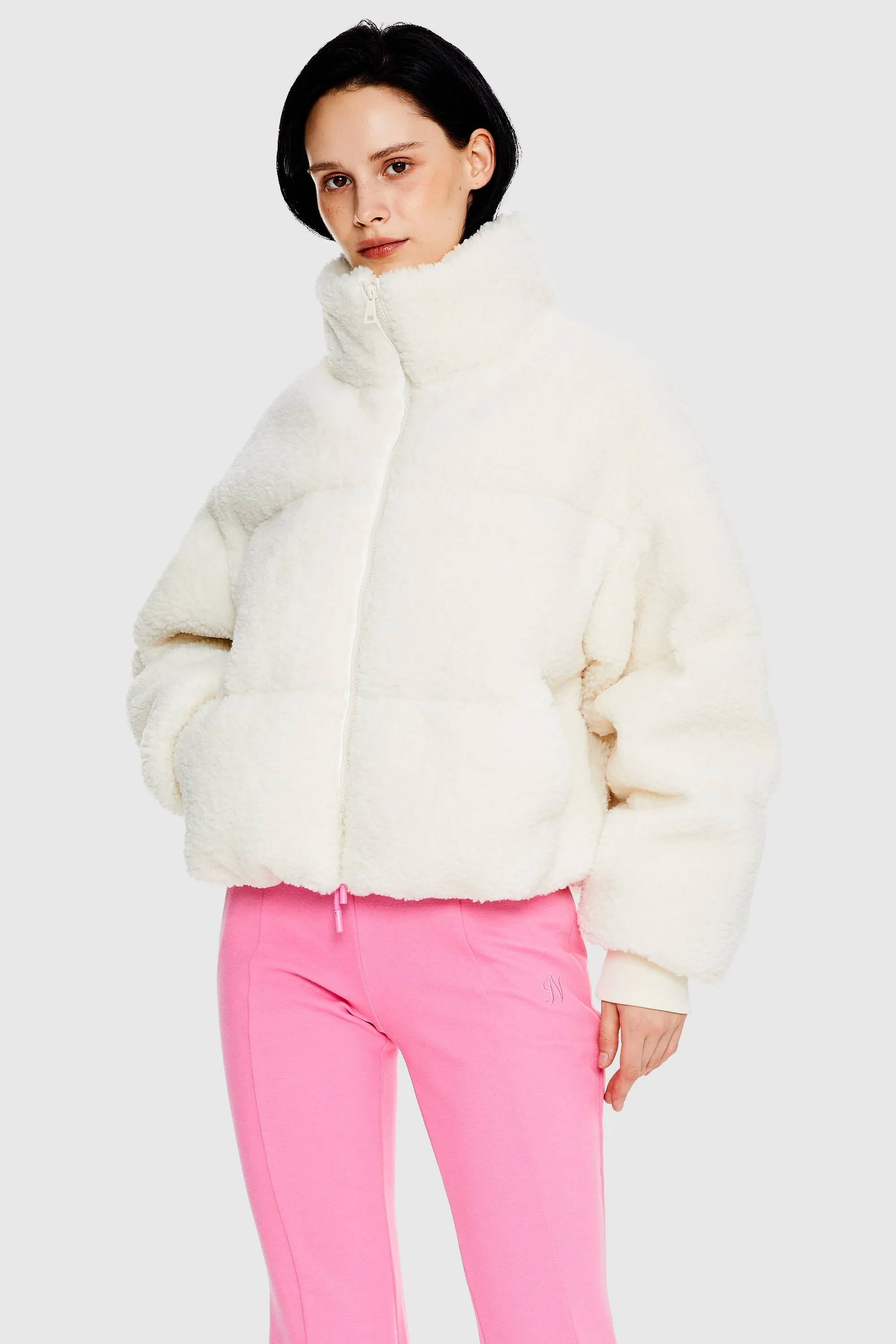 Puff-O Earthugger Fuzzy Fleece Cropped Jacket - Frosted Almond