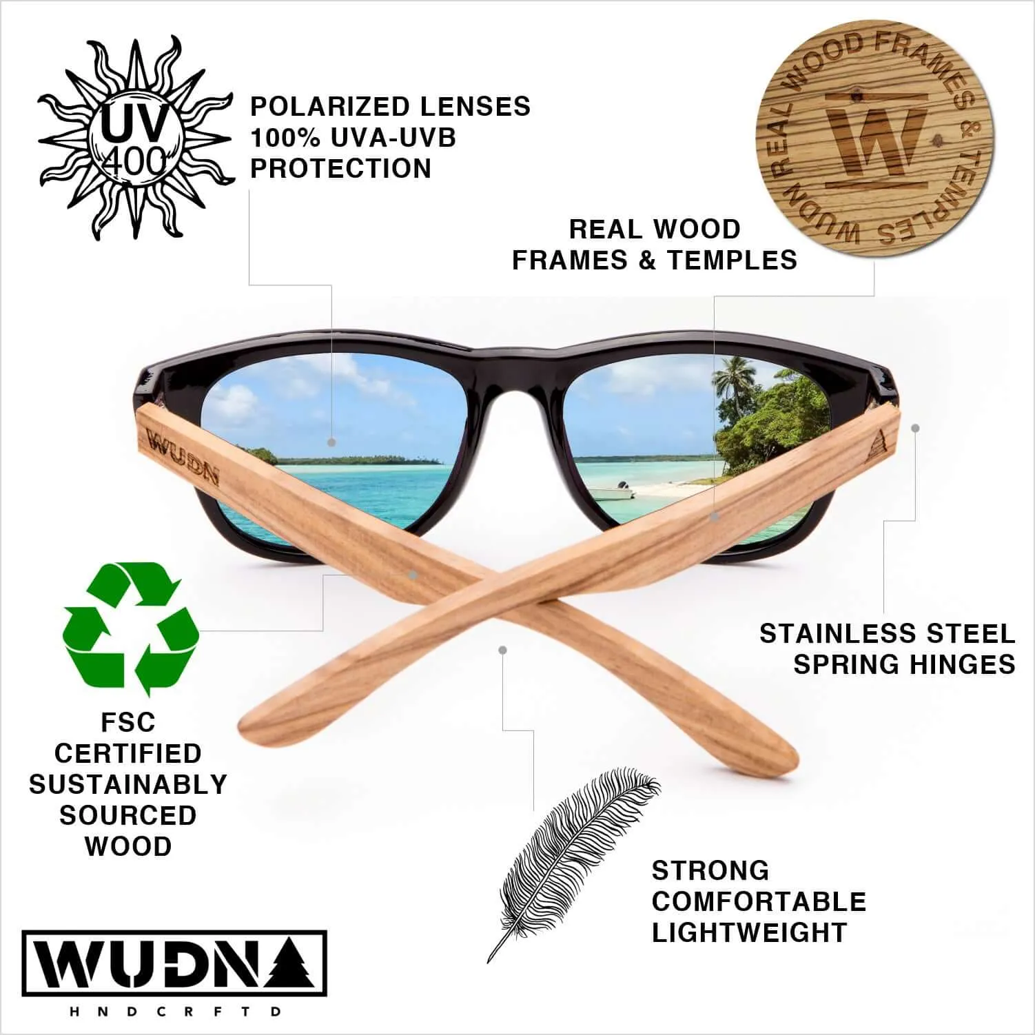 Real Bamboo Wood Wanderer Style Sunglasses by WUDN