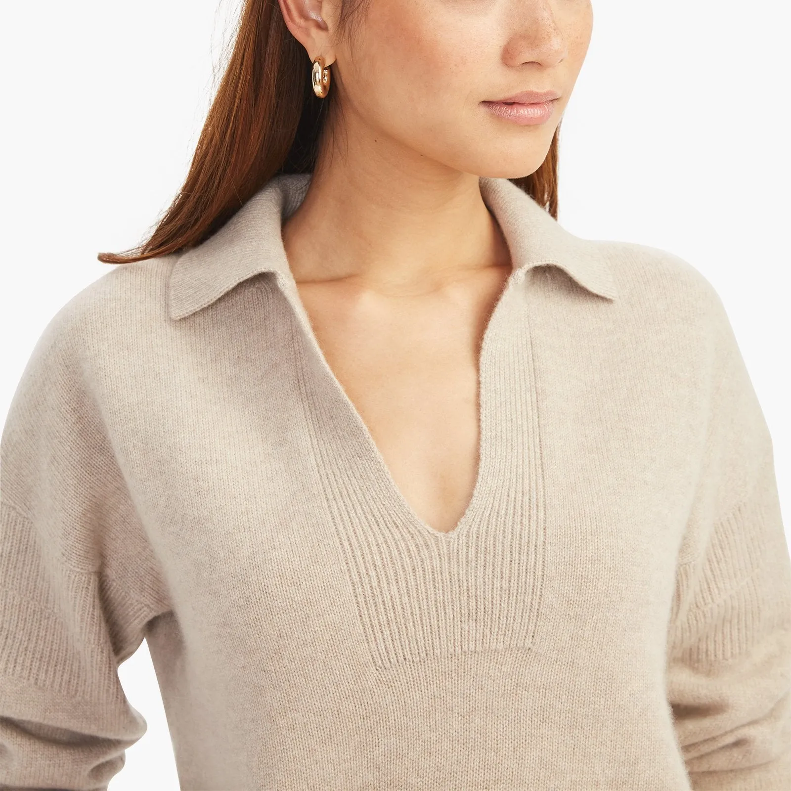 Recycled Cashmere Open Neck Polo