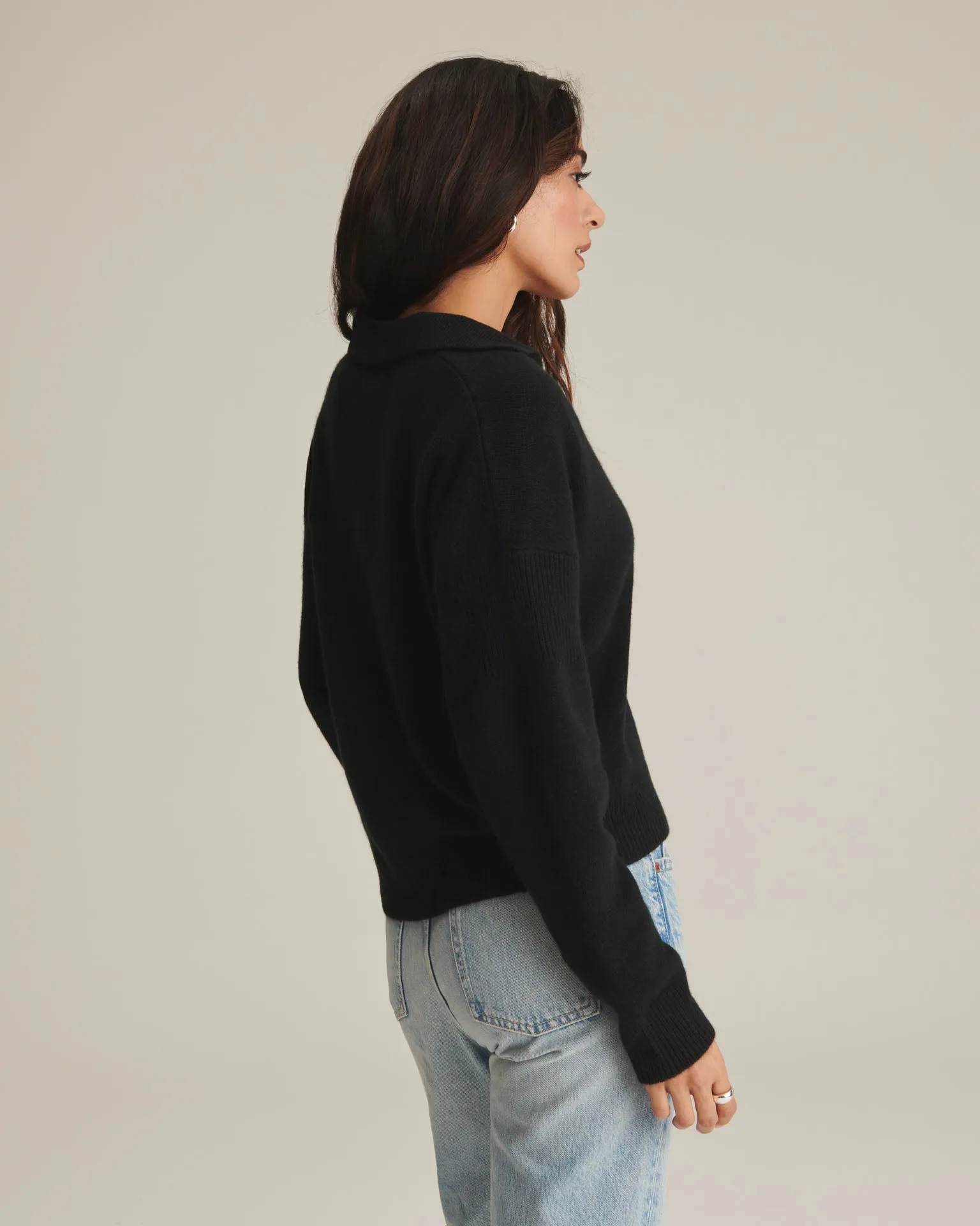 Recycled Cashmere Open Neck Polo