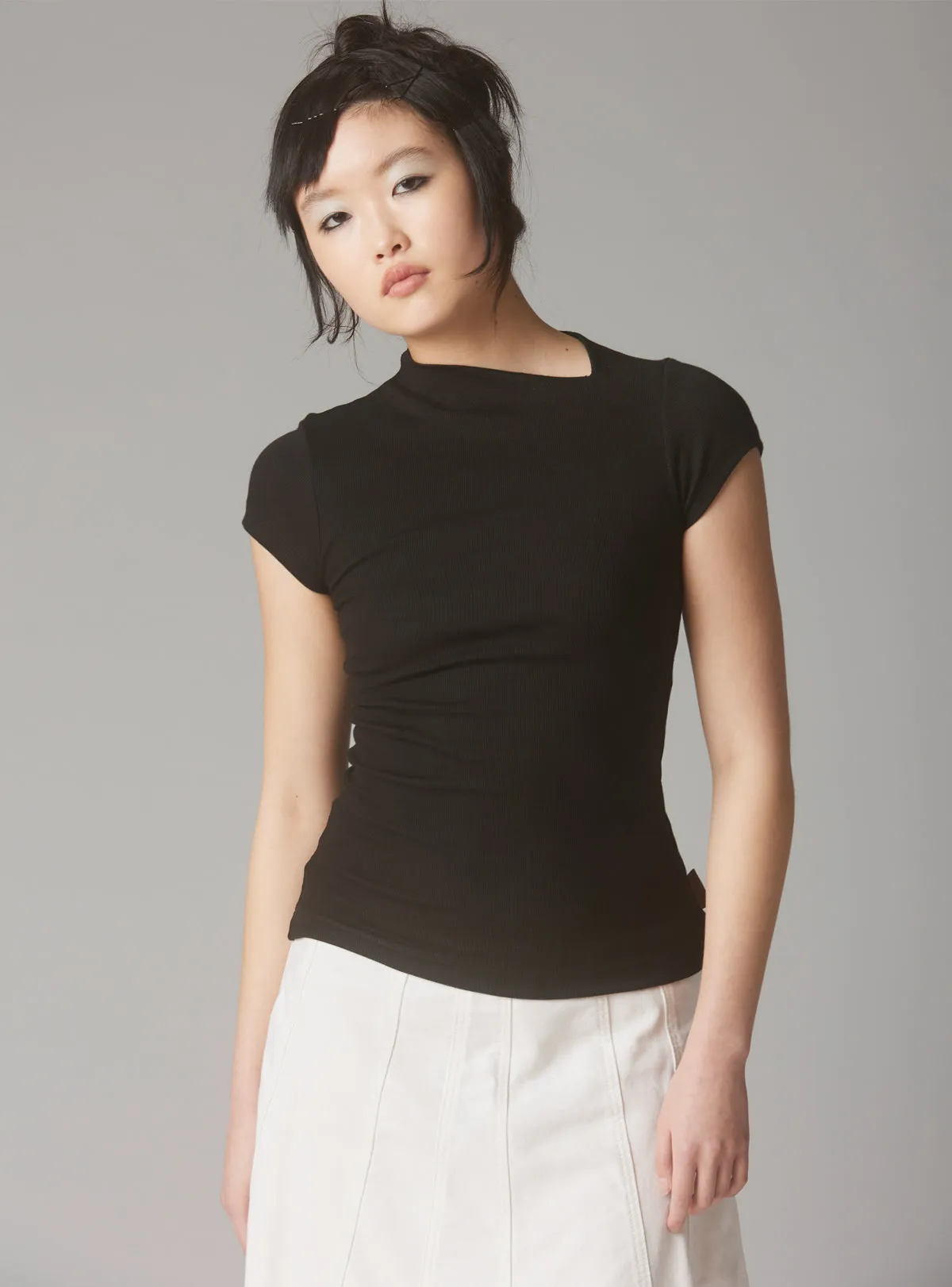 Rib Asymmetrical Cap Sleeve