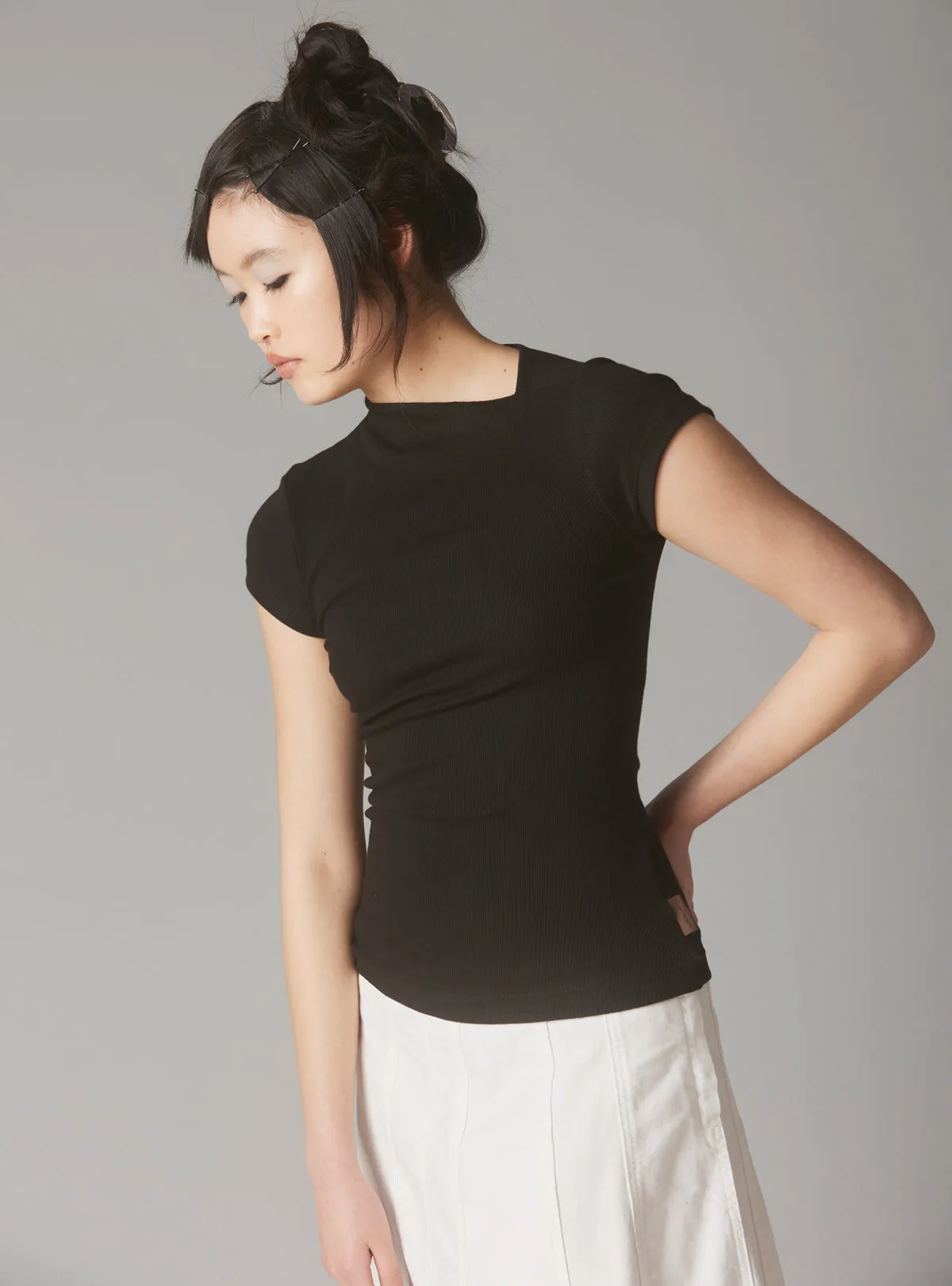 Rib Asymmetrical Cap Sleeve