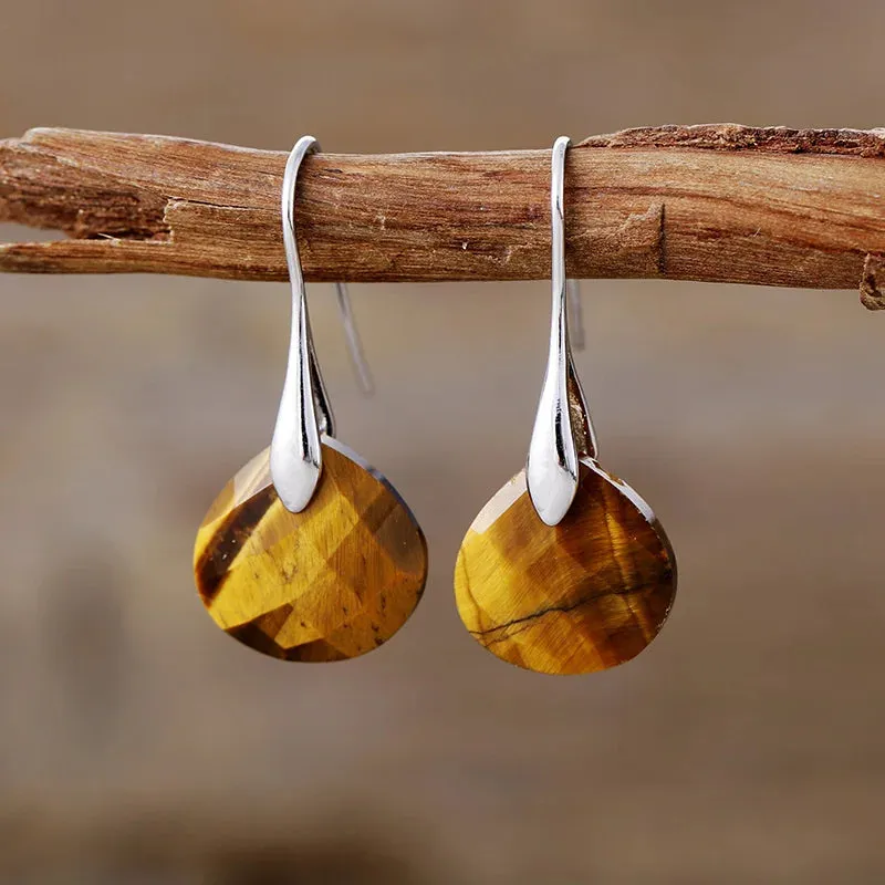 Ritzy Tiger Eye Gold Drop Earrings