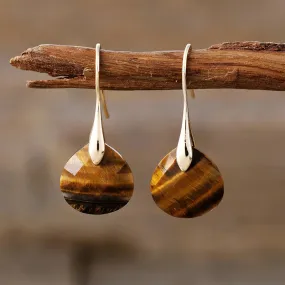 Ritzy Tiger Eye Gold Drop Earrings